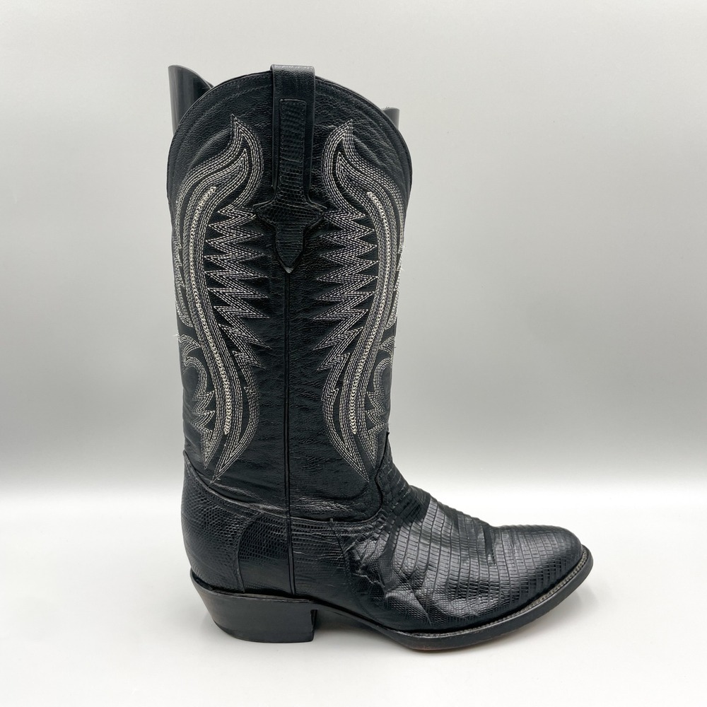 Ferrini Mens 10 EE Black Genuine Lizard Skin Western Cowboy Boots Country Biker